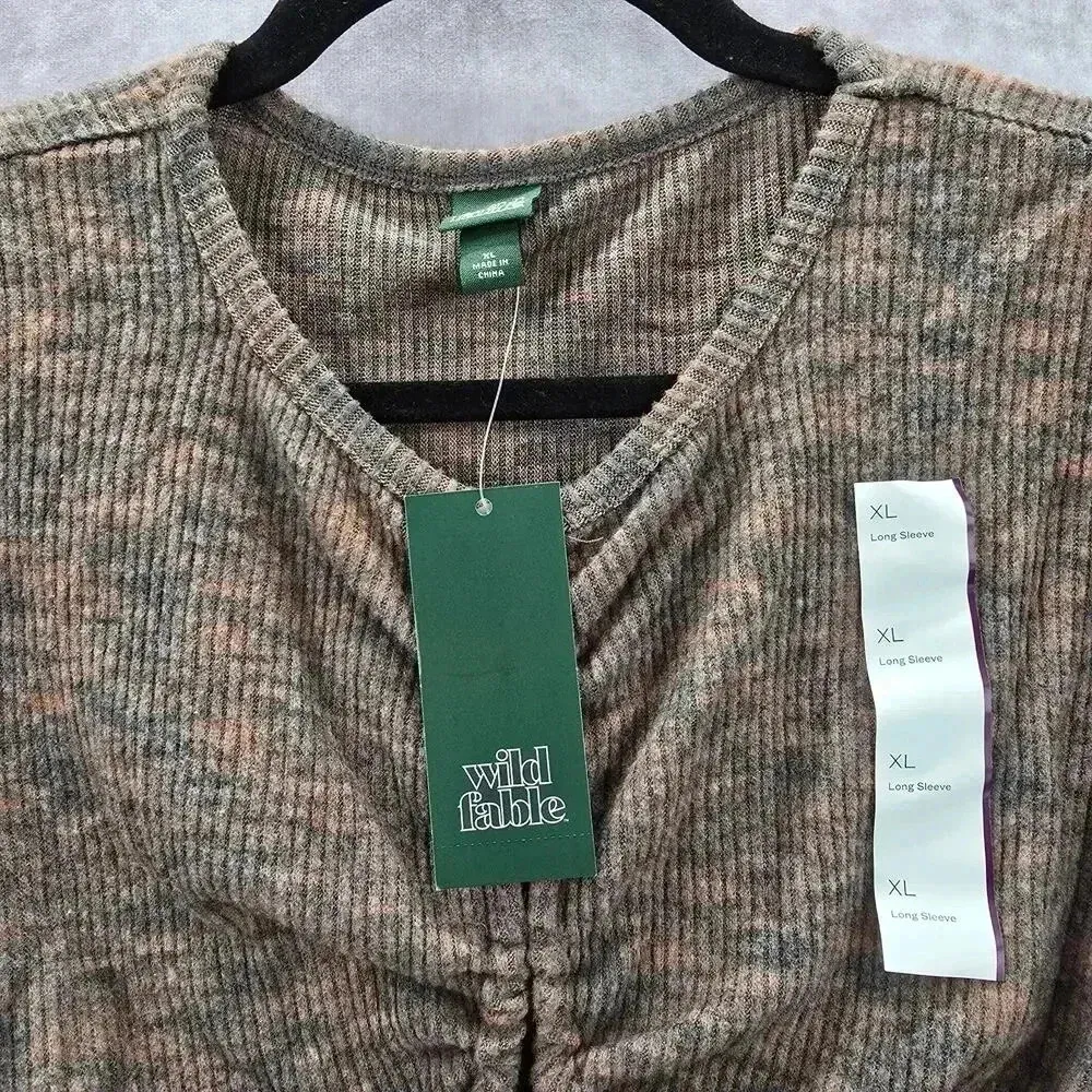 Wild Fable Brown Knit Crop Drawstring Split Longsleeve Cozy Top NWT Extra Large - Image 5