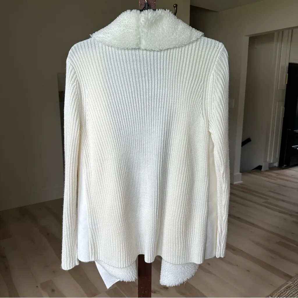 Kate & Sam Cream Knit Faux Suede Faux Fur Open Asymmetrical Cardigan Size Small - Image 2