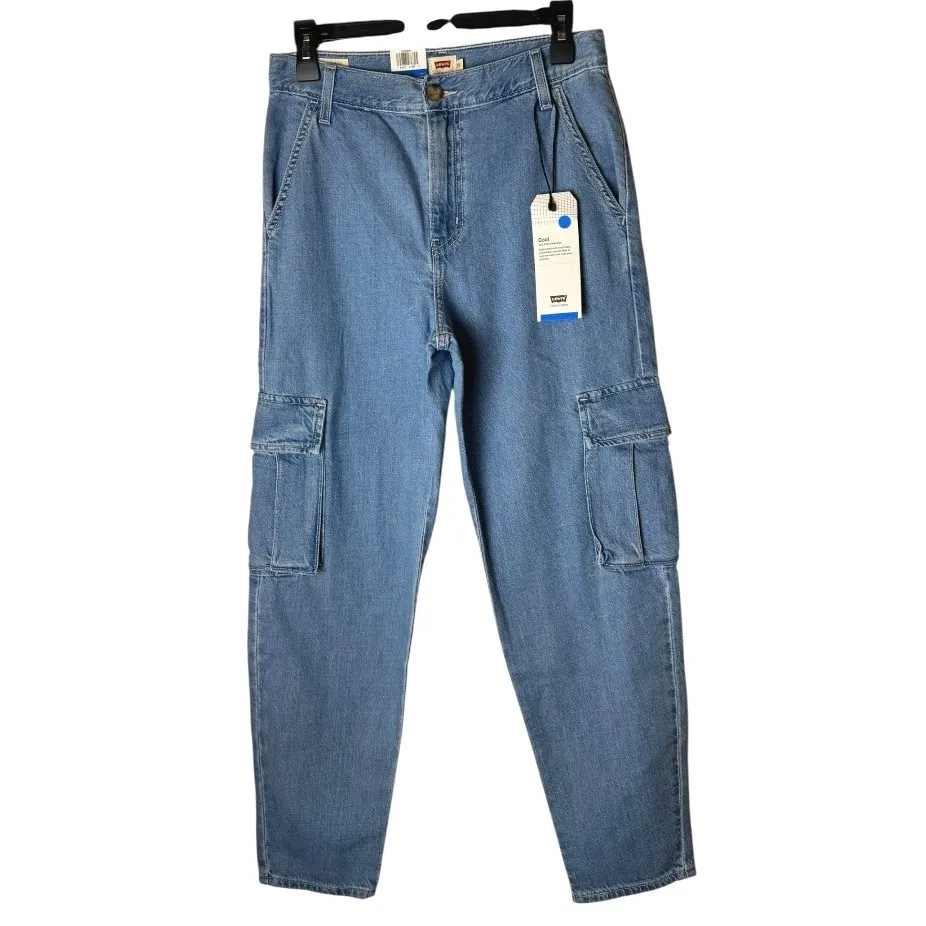 Levis Jeans Women 26 Blue Denim Premium Cool Eco Performance Cargo NWT‎ Retro - Image 3