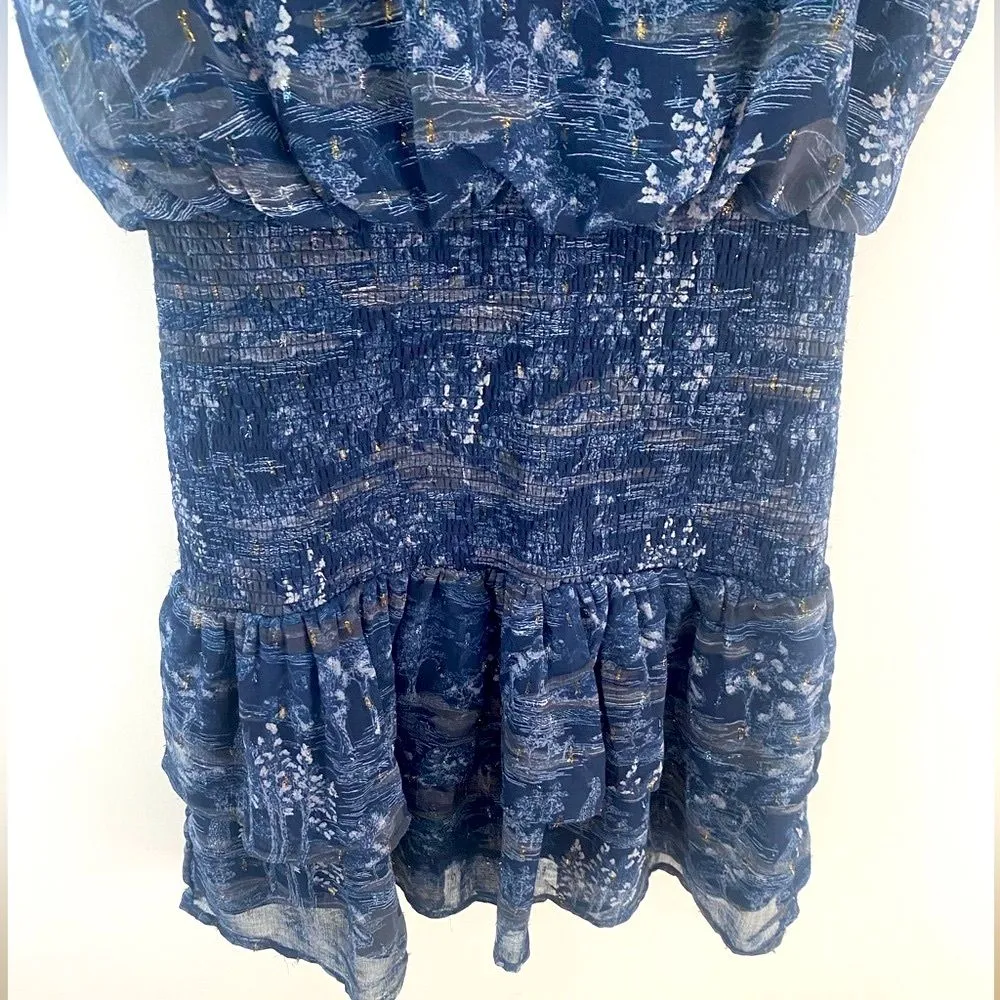 AQUA Smocked Mock Neck Mini Dress Blue Women’s M Tiered Ruffle Fairy Whimsigoth - Image 6