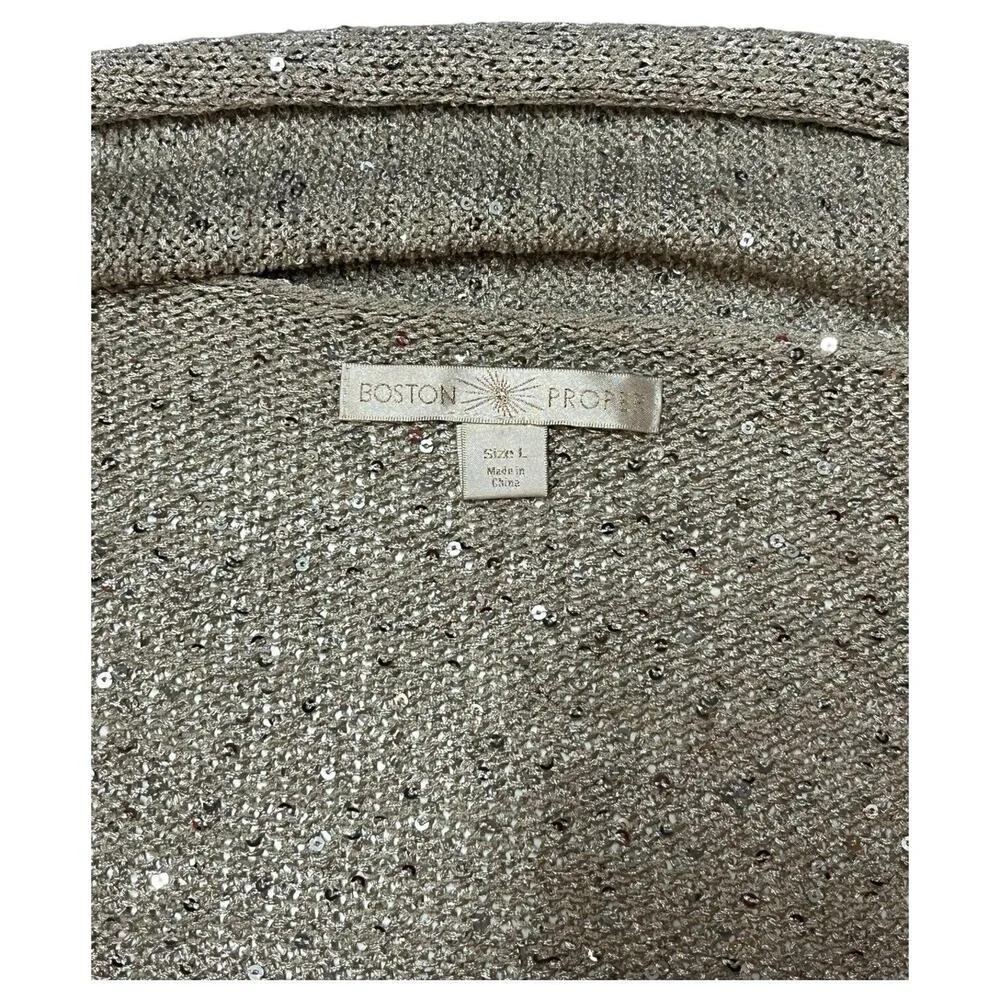 Boston Proper Sweater Womens L Sequined Cardigan Asymmetrical Long Sleeve Tan - Image 8