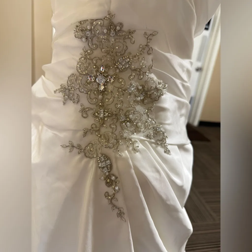 David's Bridal Off-Shoulder White Wedding Dress - Image 10