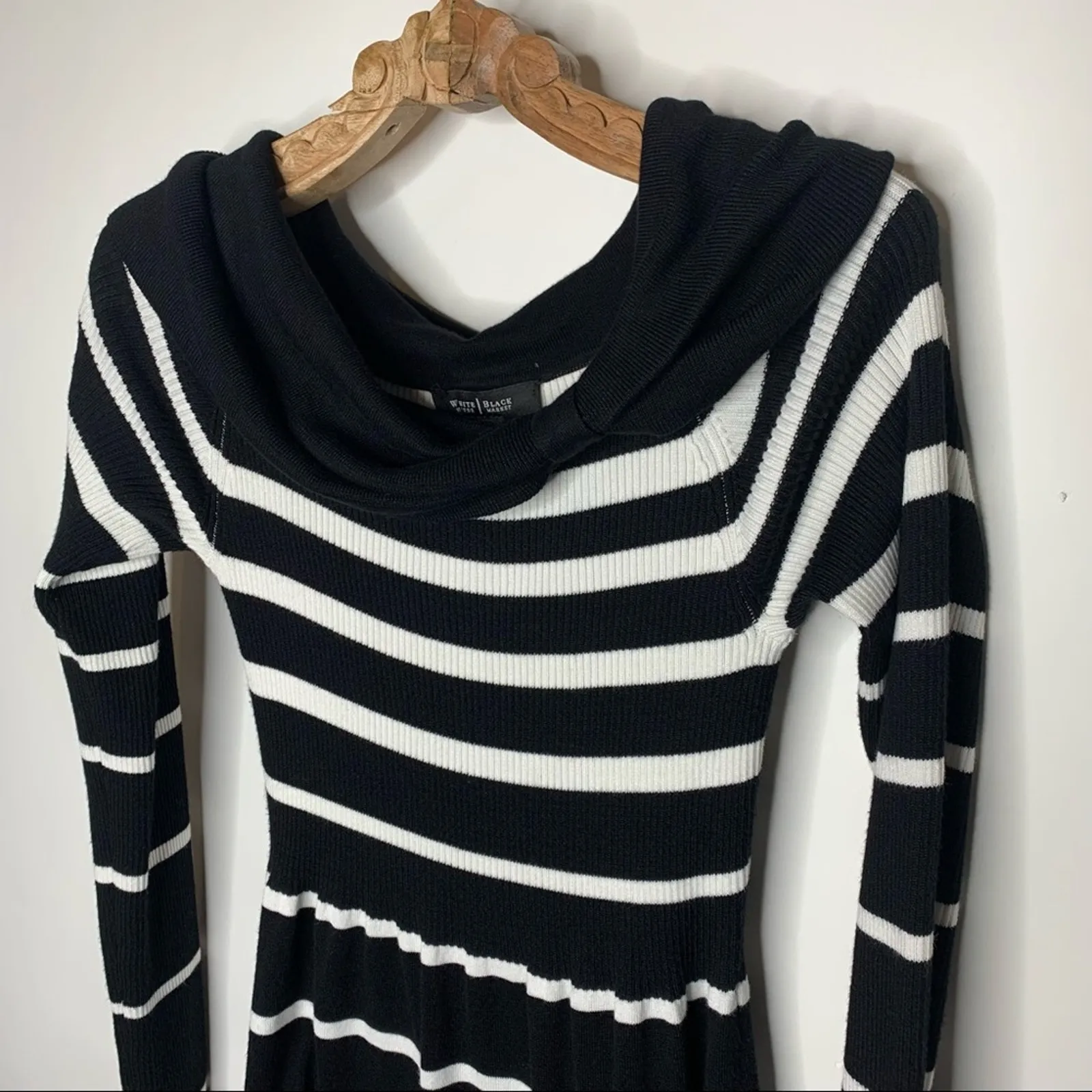 WHBM Black White Portrait Neck Sweater Dress Small - Image 7