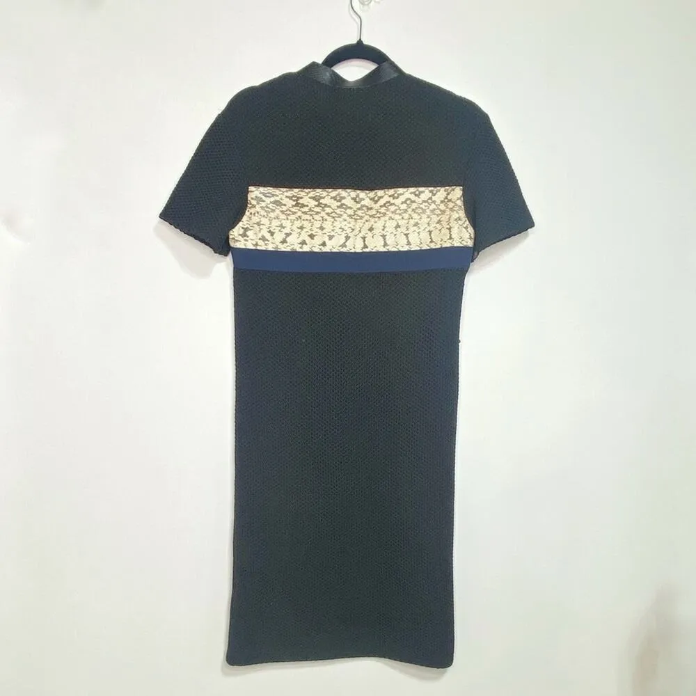 Proenza Schouler Short Sleeve Knit Midi Dress Snakeskin Accents Black XS - Image 9