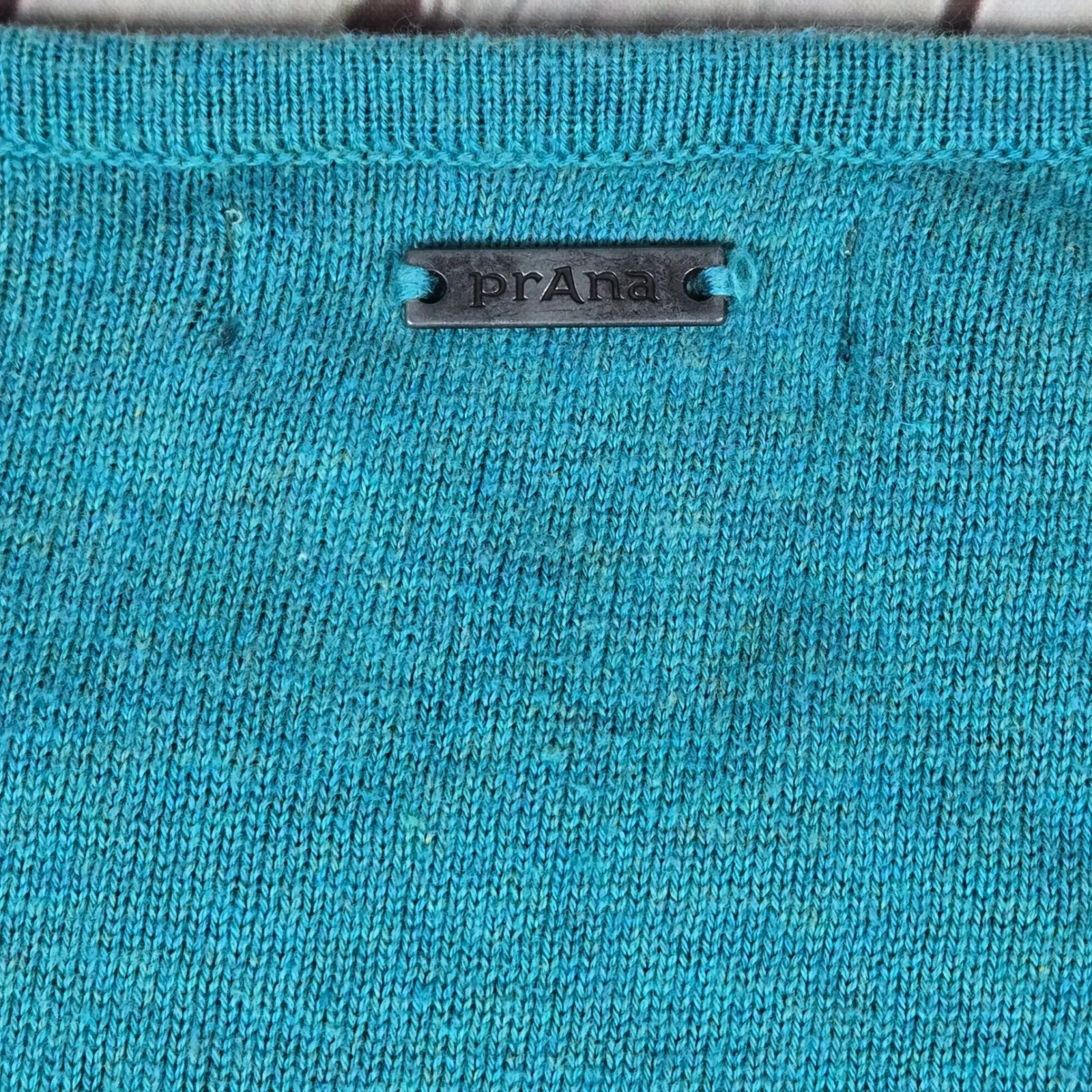 Prana Stacia Sweater Teal Green Geometric Knit Organic Cotton Size S - Image 4