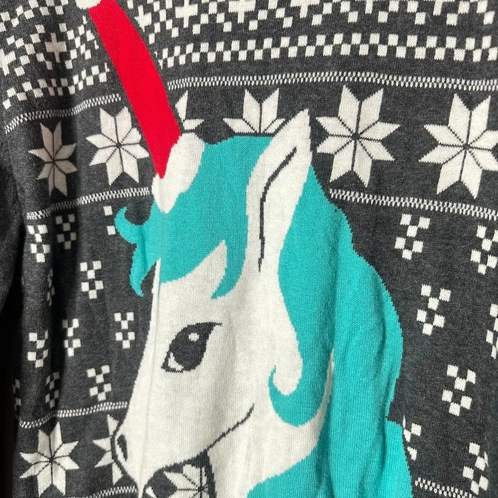 Mighty Fine Womens Sweater Small Holiday Unicorn Santa Ugly Christmas Snow Flake - Image 2