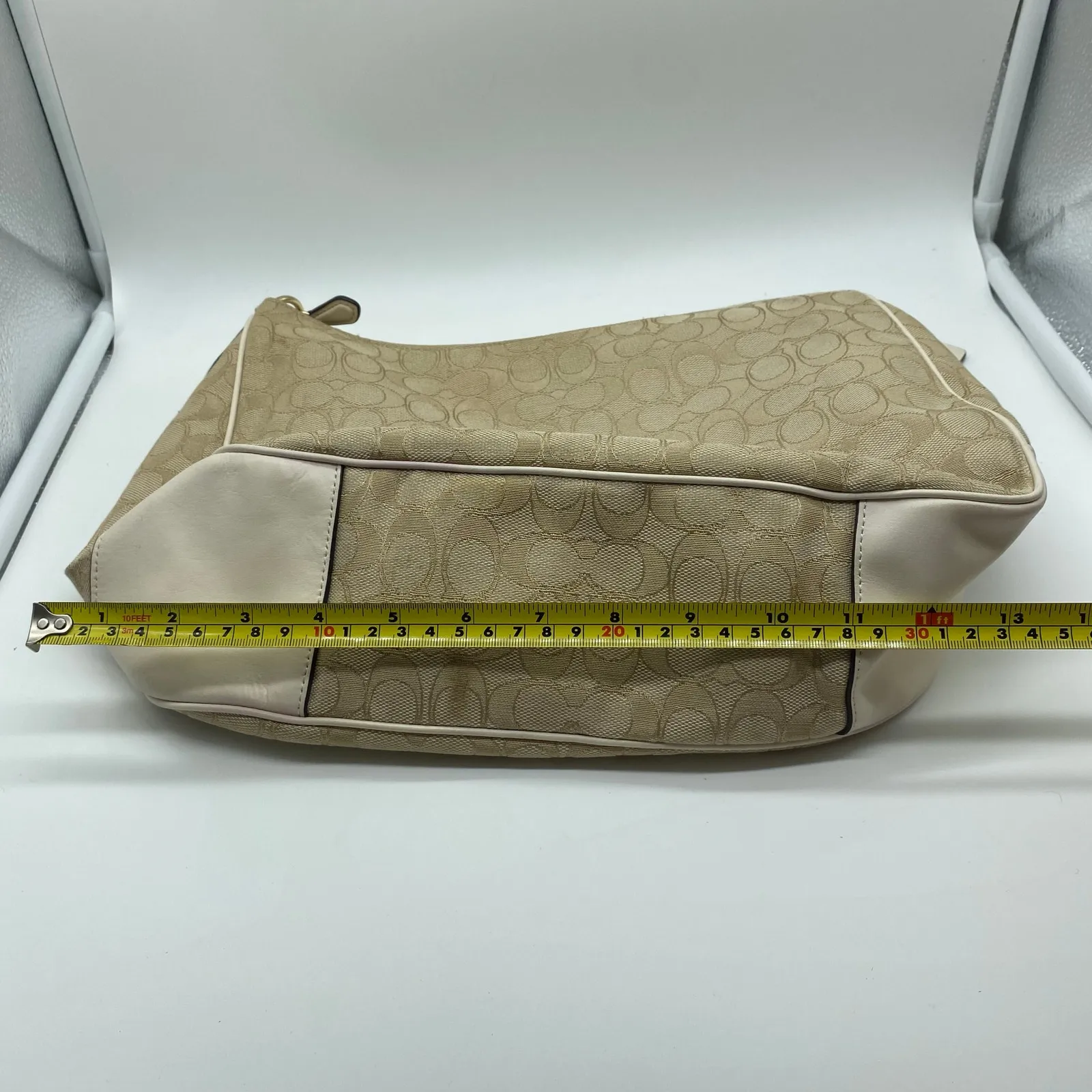 Coach Y2K Khaki White Jacquard Leather Fabric Trim Hobo Shoulder Tote Bag Retro - Image 12