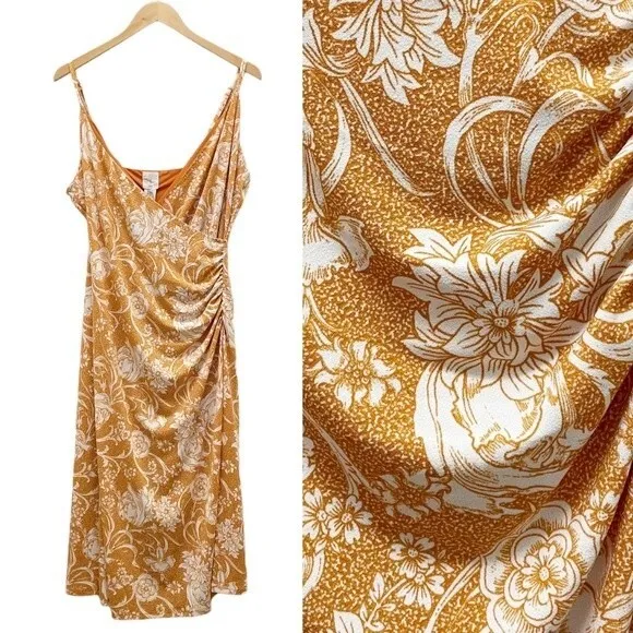 NWT Joie Midi Ruched Sundress Butterscotch Botanical Floral Print Size XL NEW - Image 2