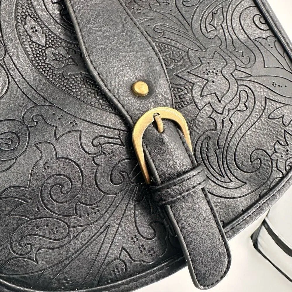 Vegan Leather embossed Adjustable Strap Purse Crossbody Sling Bag‎ Black Small - Image 6