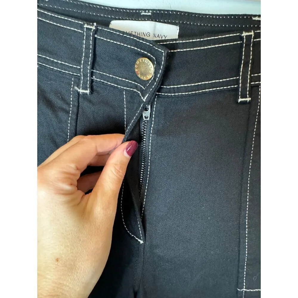 Something Navy Pants Women 4 Black White Contrast Stitching‎ Denim Ankle Jeans - Image 8