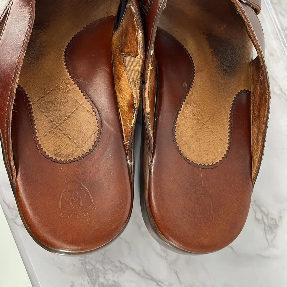 ARIAT‎ Brown Leather Crossover Sandals Open Toe Style 96722 Size 8B Classic - Image 3