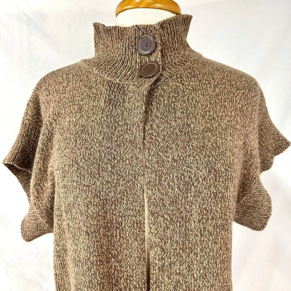 BOBBIE BROOKS Brown Short Sleeve Mock Neck Cardigan Sweater Womens L Boho Cabin Size L - Image 2