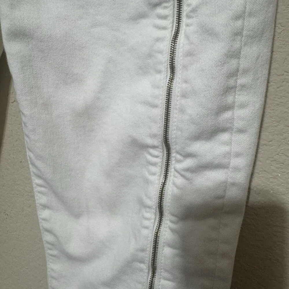 7 For All Mankind CROPPED ZIPPER Skinny Jeans White 28 Full Zip Leg FLAW - Image 5