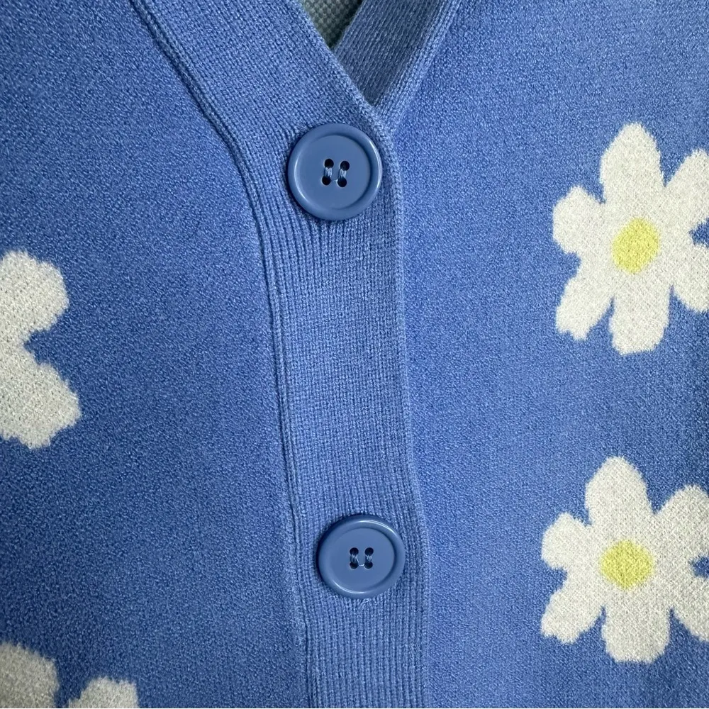 Willow and Wind Women's Sweater Cardigan Daisy Flower Design Size Large Blue - Image 5