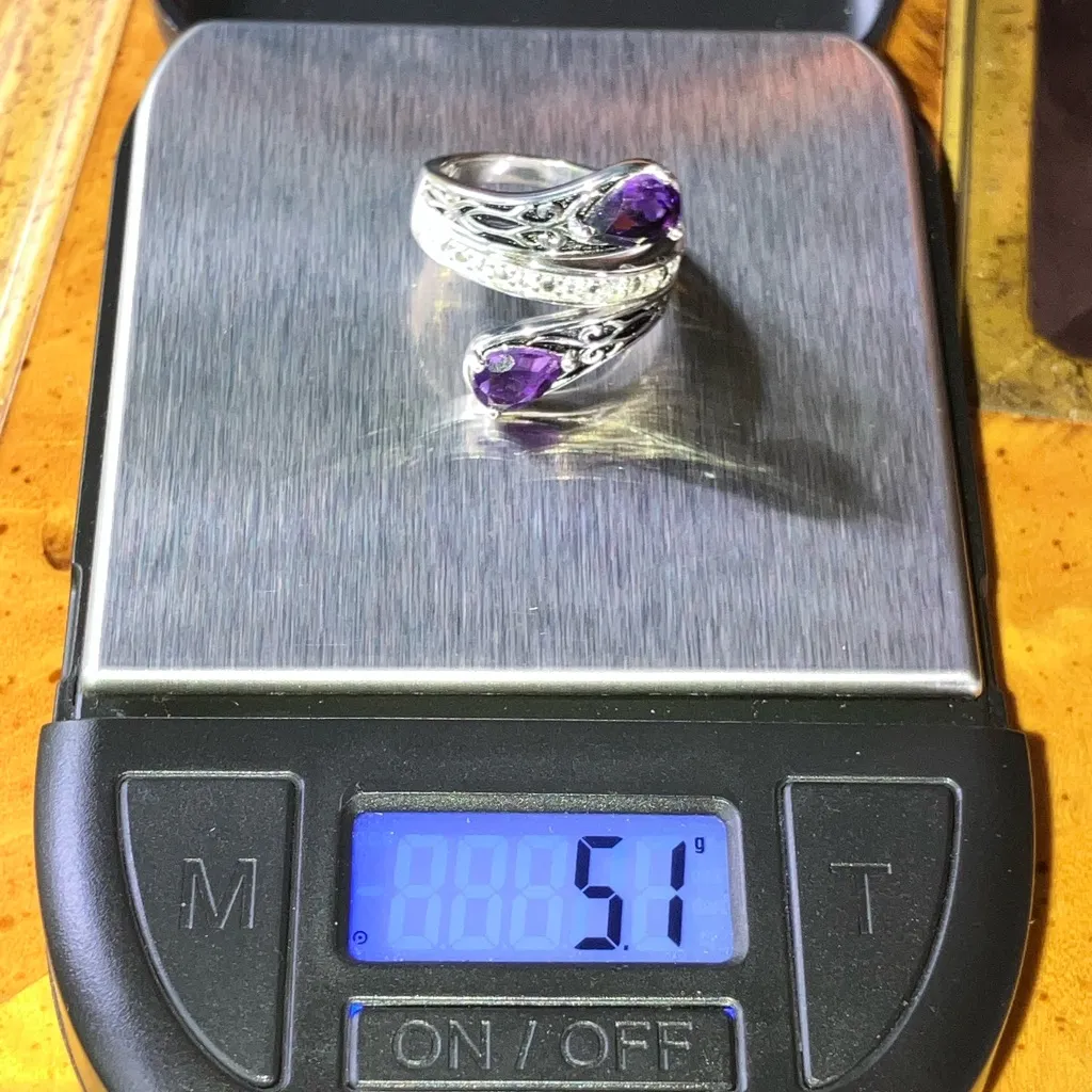 African Amethyst Sterling Silver Bypass Ring Size 6 - Image 9