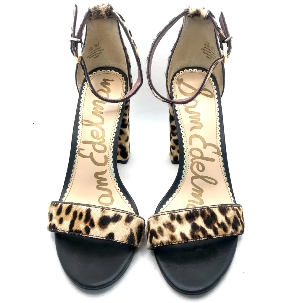 SAM EDELMAN TAN & BLACK "YARO" GENUINE FUR & LEATHER ANIMAL PRINT HEELS (6.5) - Image 10