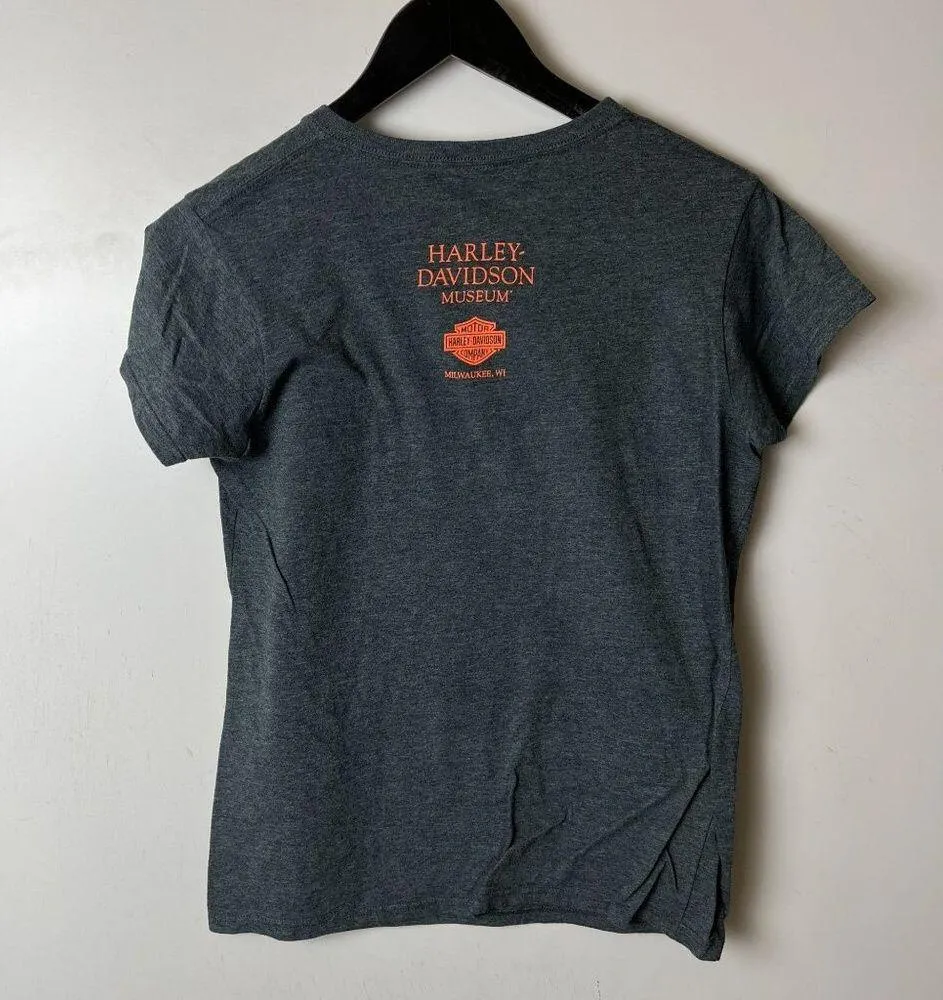Harley Davidson Motorcycles Museum T Shirt Small S Womens Gray Graphic Tee Top - Image 12