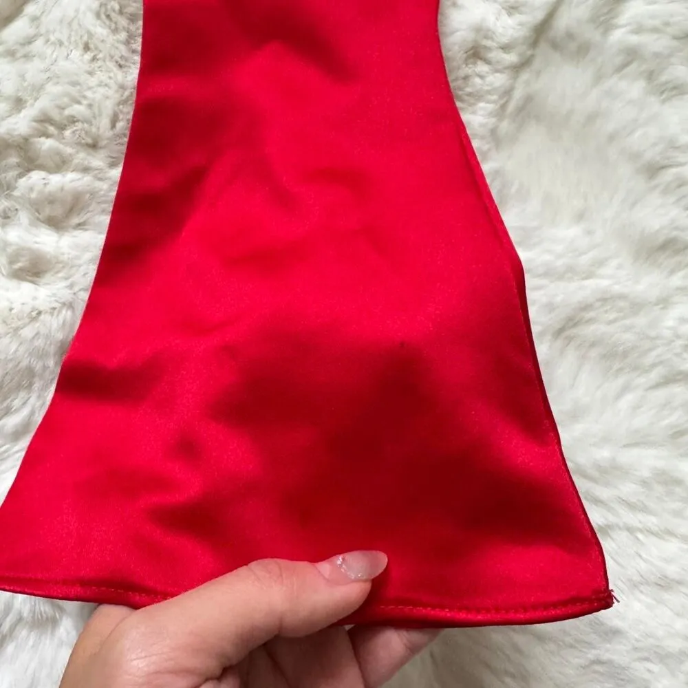 House of CB Fit and Flare Long Sleeve Satin Mini Dress S - Red - Image 4