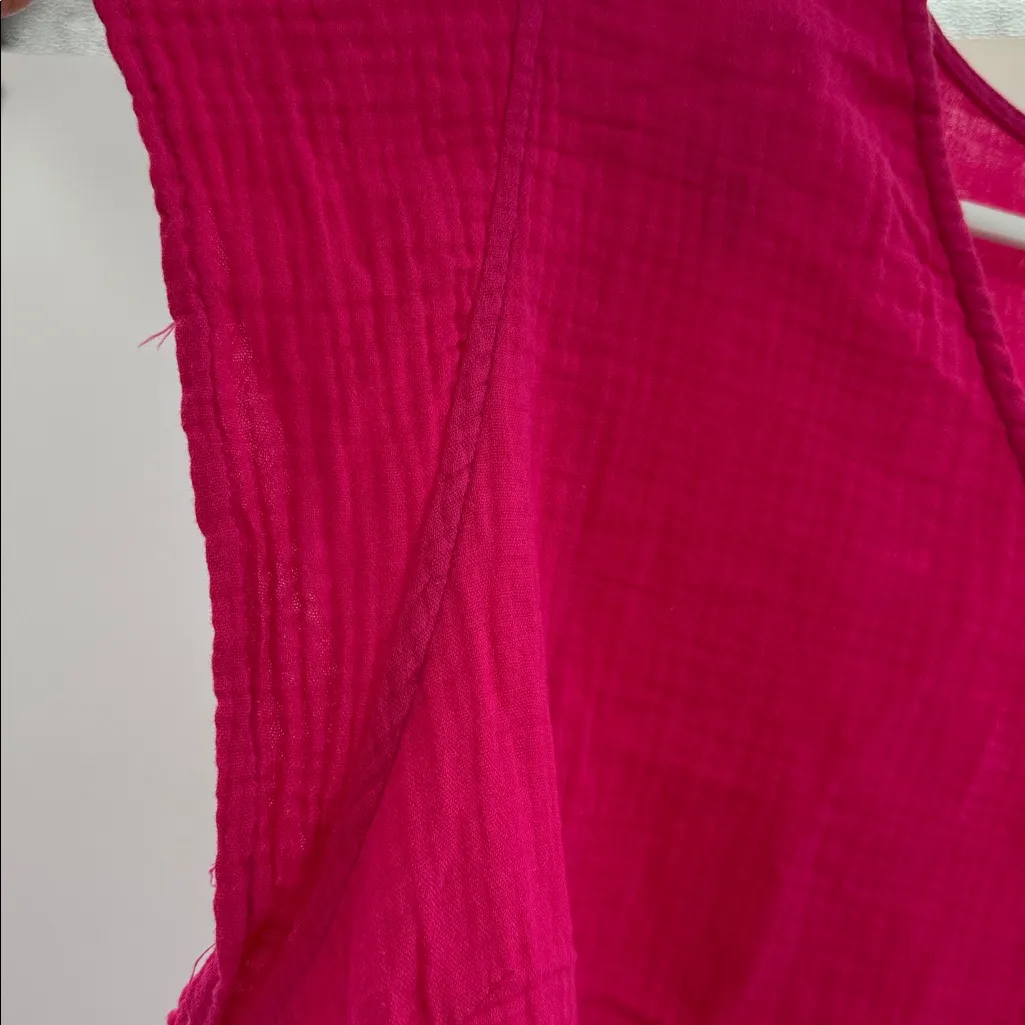 Three Dots Fuchsia XXL cap sleeve v neck slub knit cotton gauze top lightweight - Image 6