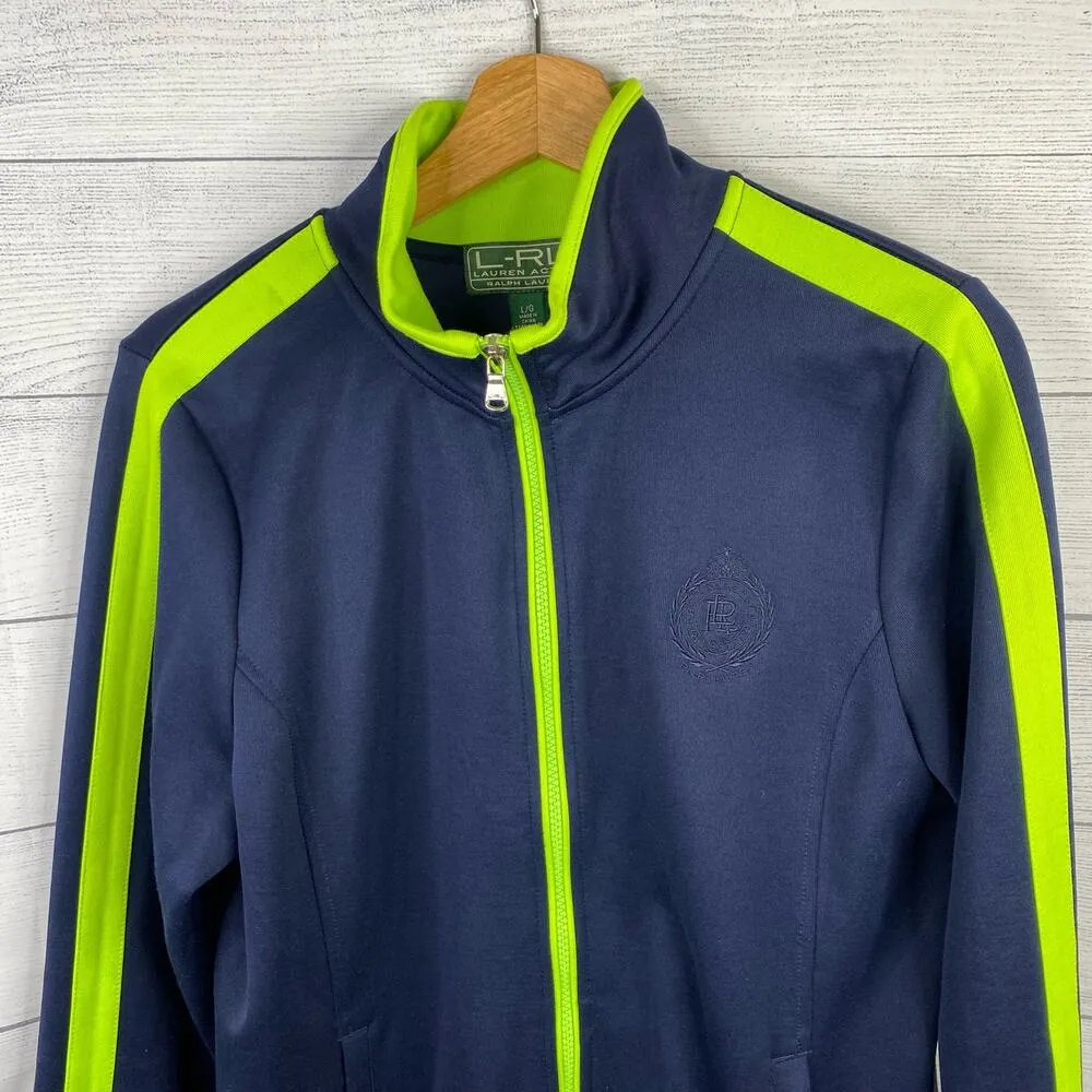Ralph Lauren Active Womens Large Blue Green Crest Zip Up Track Jacket Logo Crest - Image 4