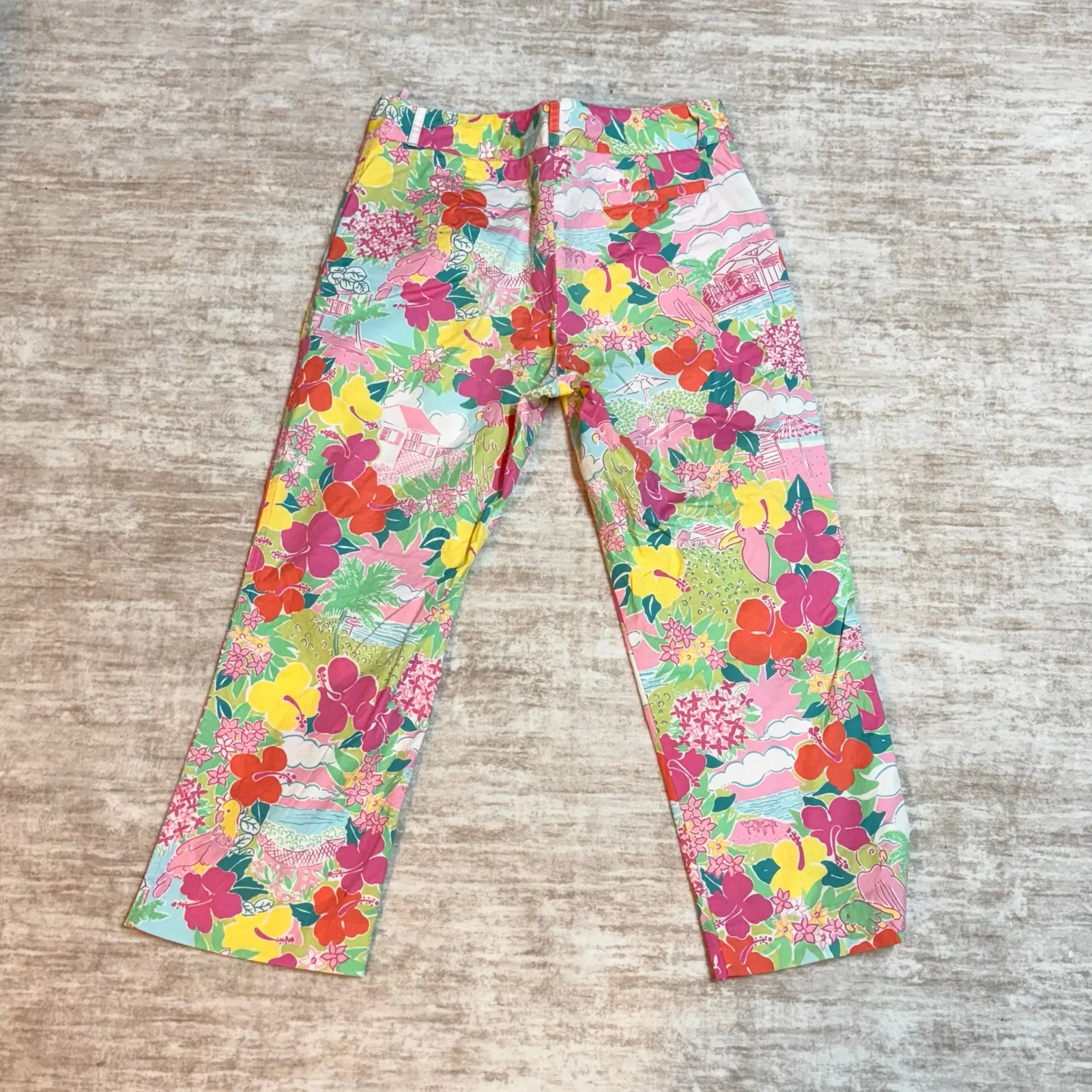 Lilly Pulitzer Women’s 8 Cotton Blend Pink Green Floral Tropical Print Pants - Image 6