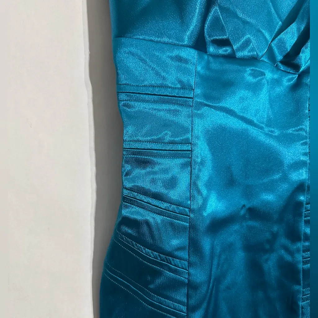 NWT A. Byer Satin Teal Cocktail Dress Pleated Bodice Size 3 | Y2K Deadstock Prom - Image 3