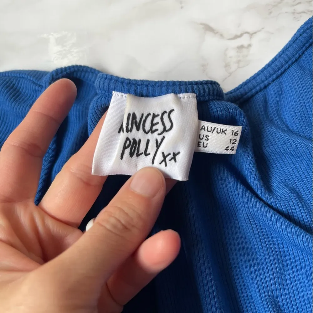 Princess Polly Blue Ribbed Faux Wrap Crop Top Long Sleeve Size 13 - Image 4