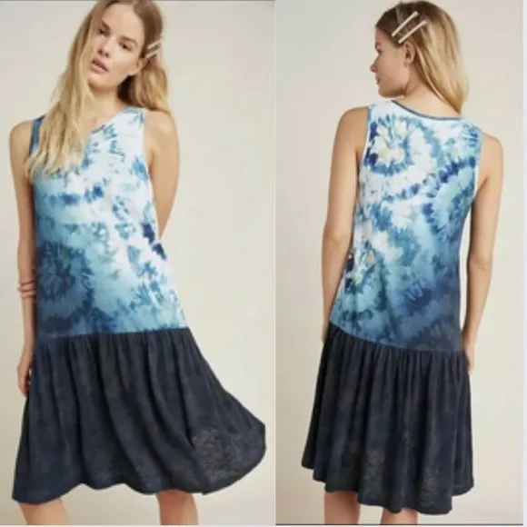Anthropologie Saturday Sunday Maisie Tie Dye Spiral Flowy Blue Mini Dress XS - Image 2