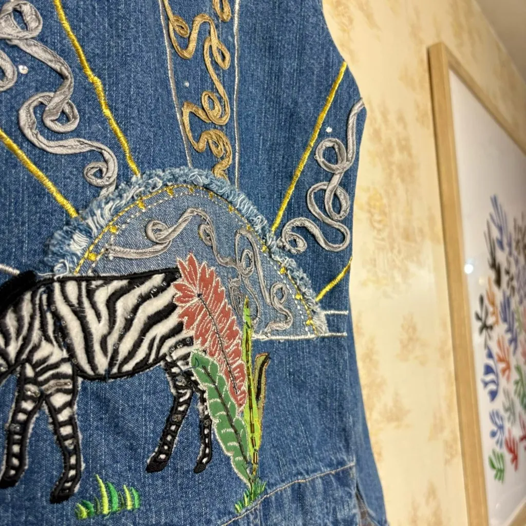 Vintage Bleu Bayou embroidered giraffe koala bear zebra animal denim jean jacket Blue Size M - Image 3