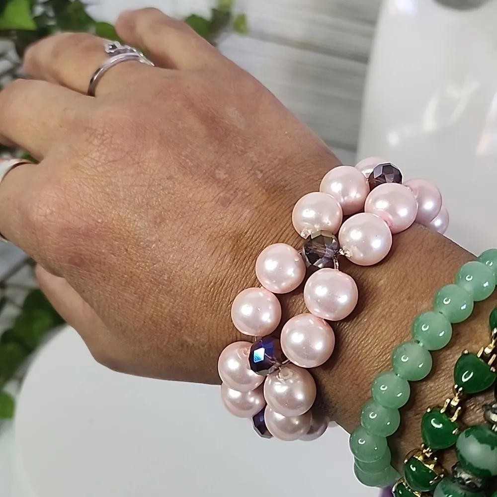 Handcrafted Pink Glass Pearl with Purple AB Crystal Beads - Image 5