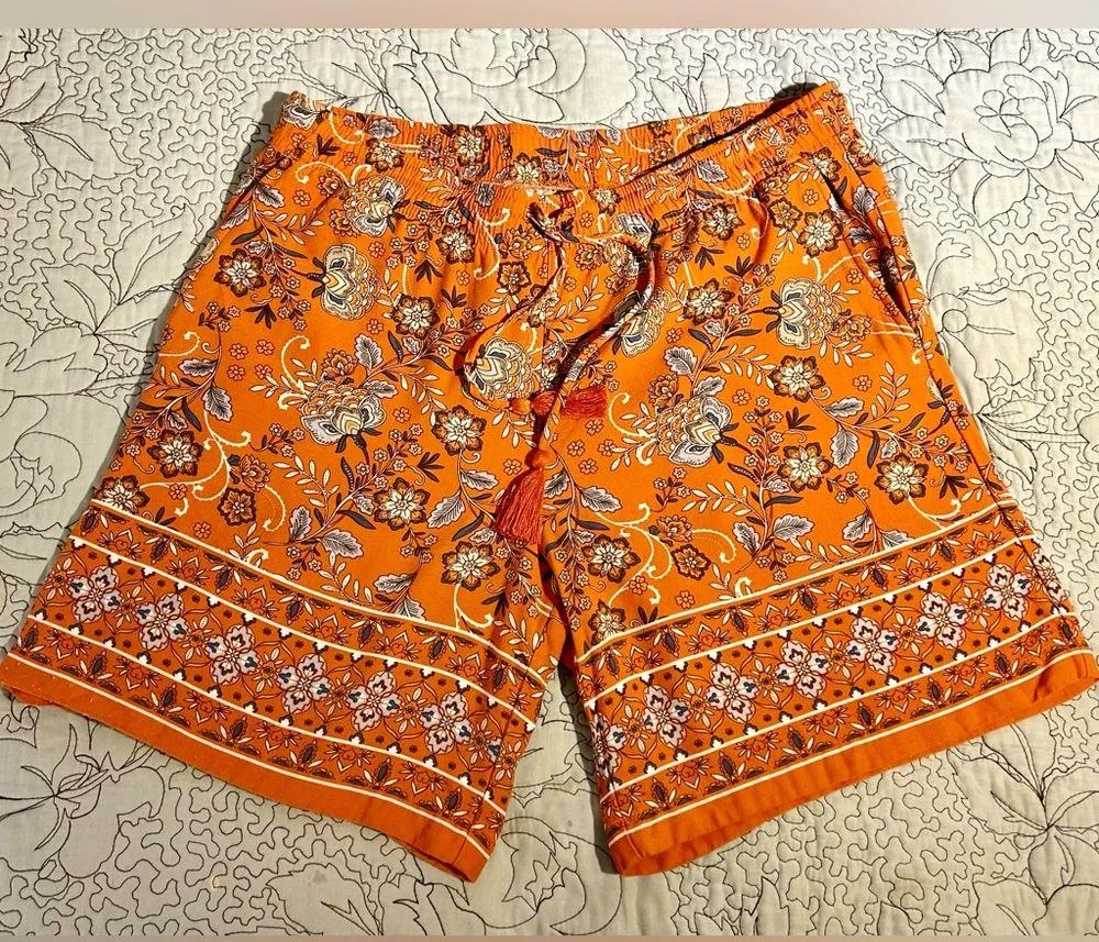 J. JILL Zinnia Orange Floral Tie Waist Boho Wide Leg Shorts Women’s Small💛 - Image 9