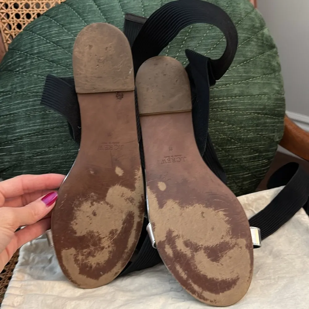 J. Crew Silver Leather Black Lace Up Gladiator Style Sandals - Image 3