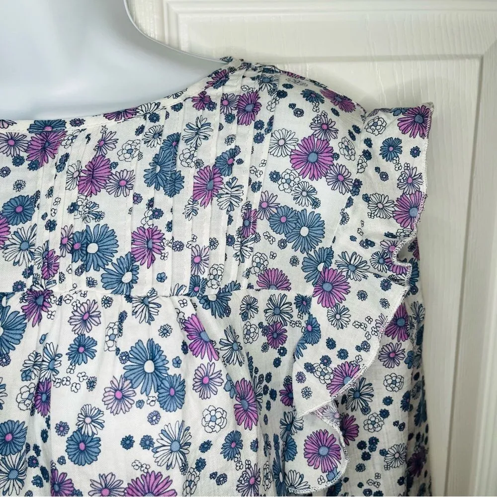 Modcloth Floral Prairie Doll Mini Dress Ruffle Shoulder Purple Blue M NWT - Image 7