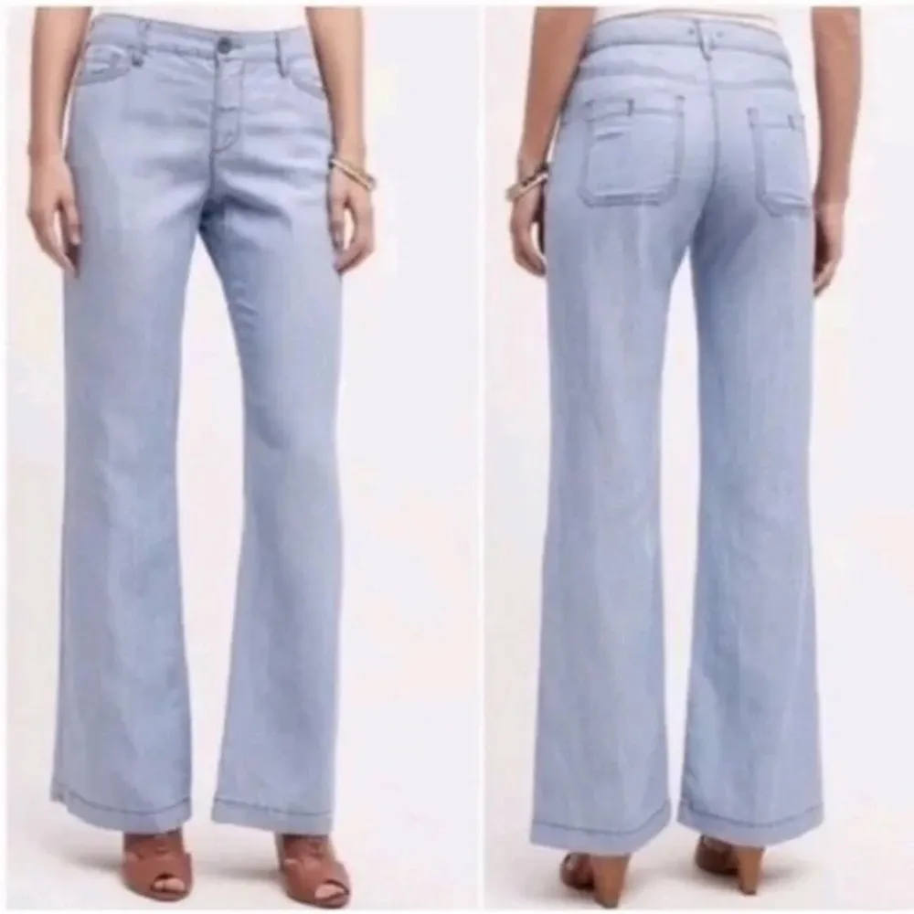 Pilcro Chambray Tencel Linen Wide Leg Pant 28” Mid Rise Pockets - Image 2