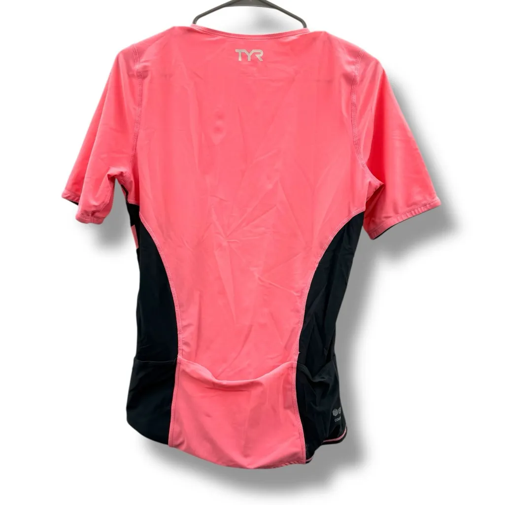 TYR‎ Competitor Short Sleeve Top Size XL Coral Gray Zip Activewear Triathlon Pink - Image 5