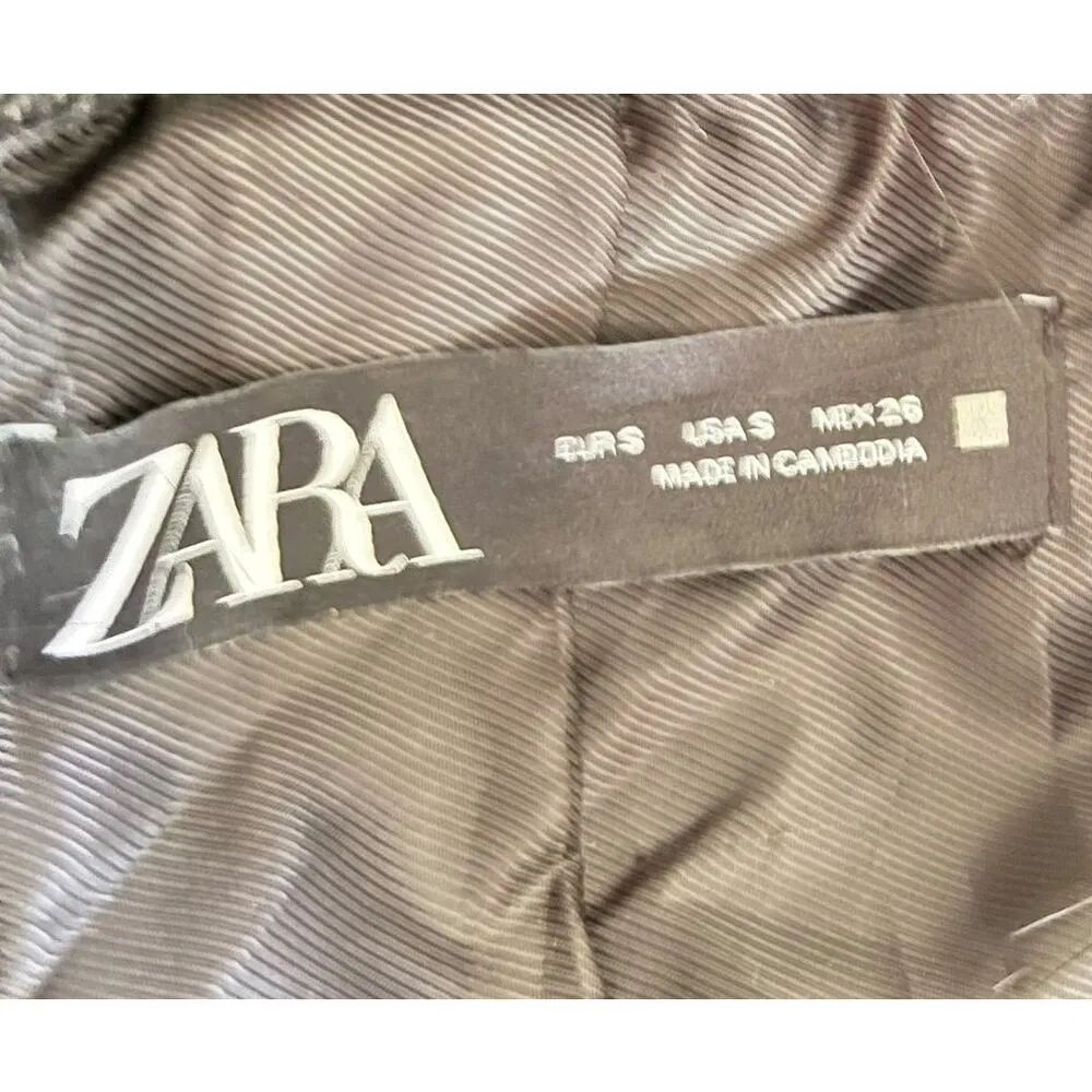 Zara Rare Gray Stripe Removable Faux Fur Collar Blazer Jacket Size Small - Image 4