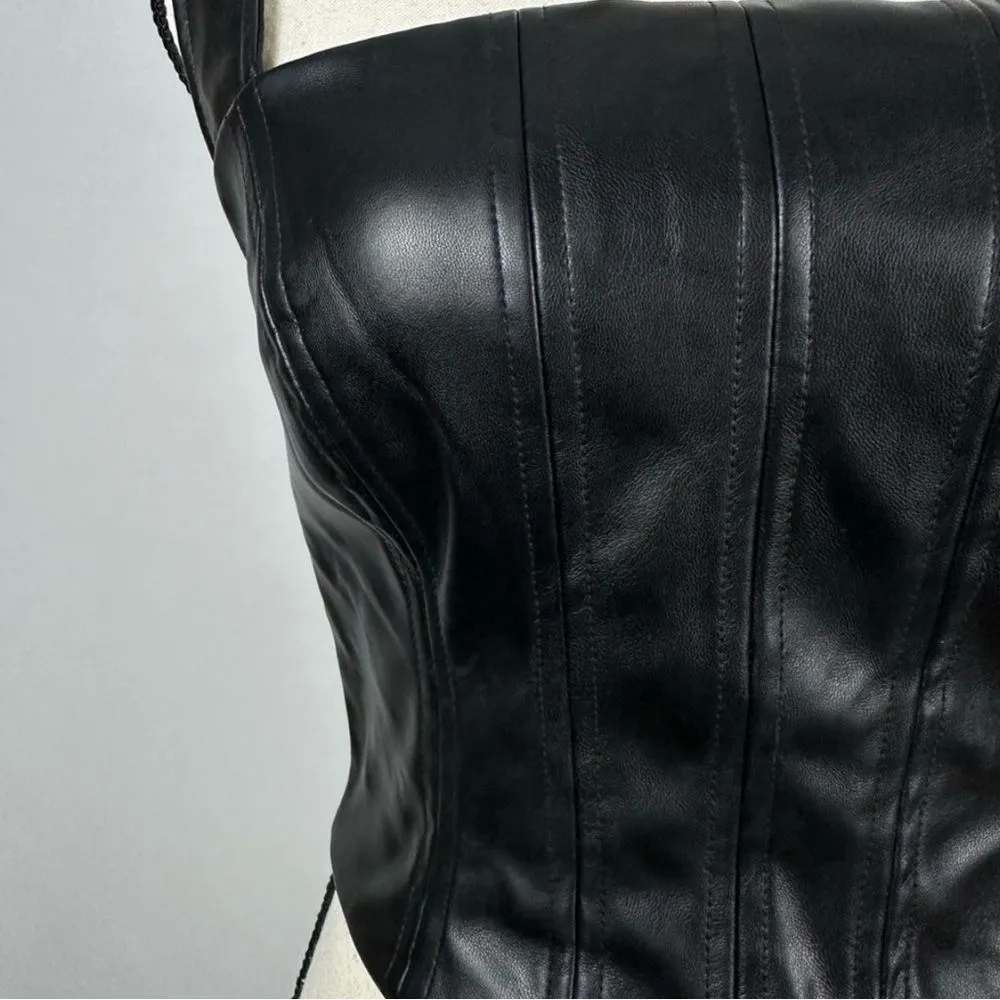 Stitch & Pine Black Vegan Faux Leather Crop Top Bustier Corset Tank NWT Large - Image 7