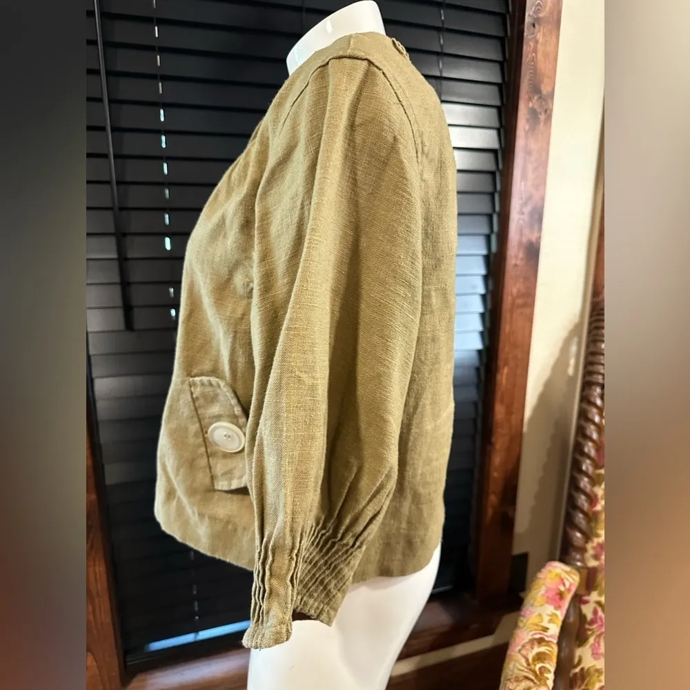 NWOT Live A Little Linen Olive Green Crew Neck Balloon Sleeve Casual blazer Sz M - Image 8
