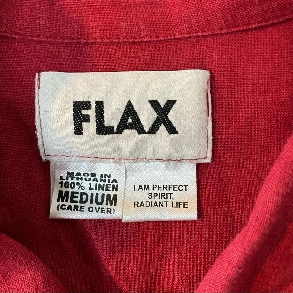 FLAX Red Button Down Linen Long Sleeve Shirt Medium - Image 7