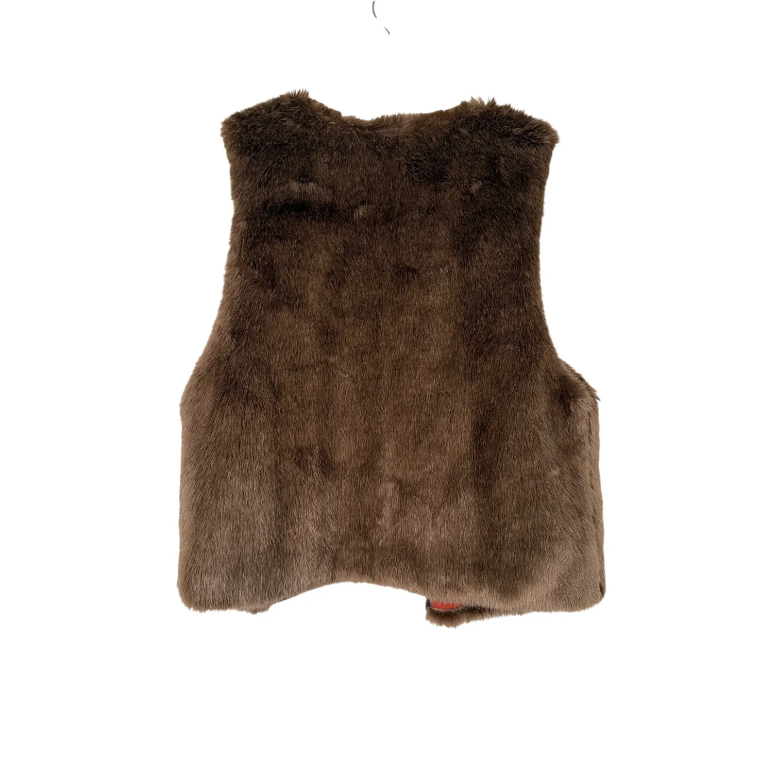 Cynthia‎ Rowley Brown Faux Fur Vest with Orange Print Lining Size L Mobwife fall - Image 2