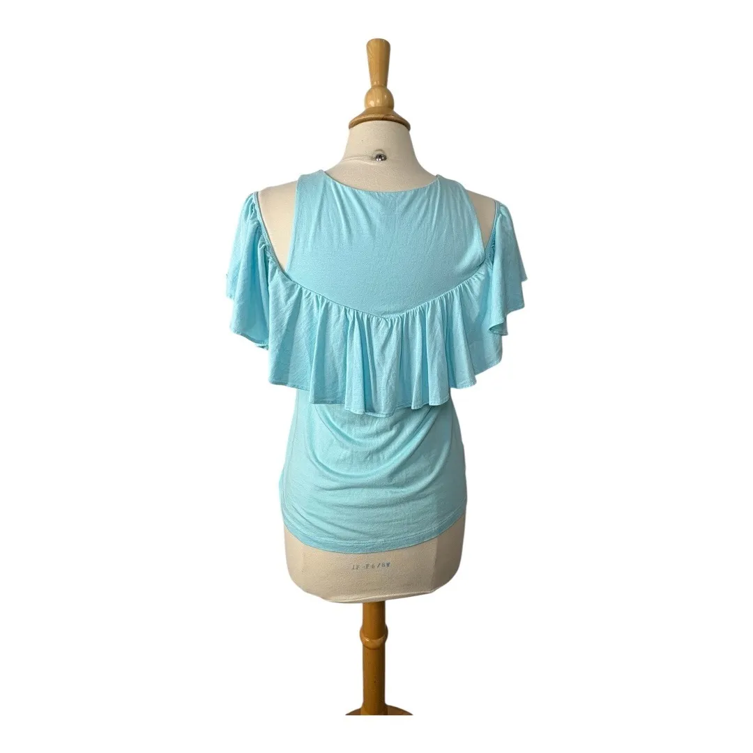 Lilly Pulitzer‎ Lyra Cold Shoulder Ruffle Top Seasalt Blue Women Size XS - Image 6