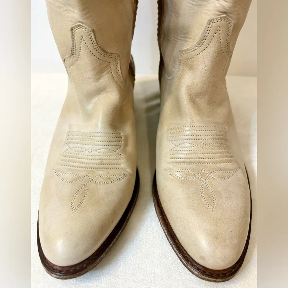 Sendra Handmade Leather Cowboy Boots in Cream and Brown Size 6.5 - Image 4
