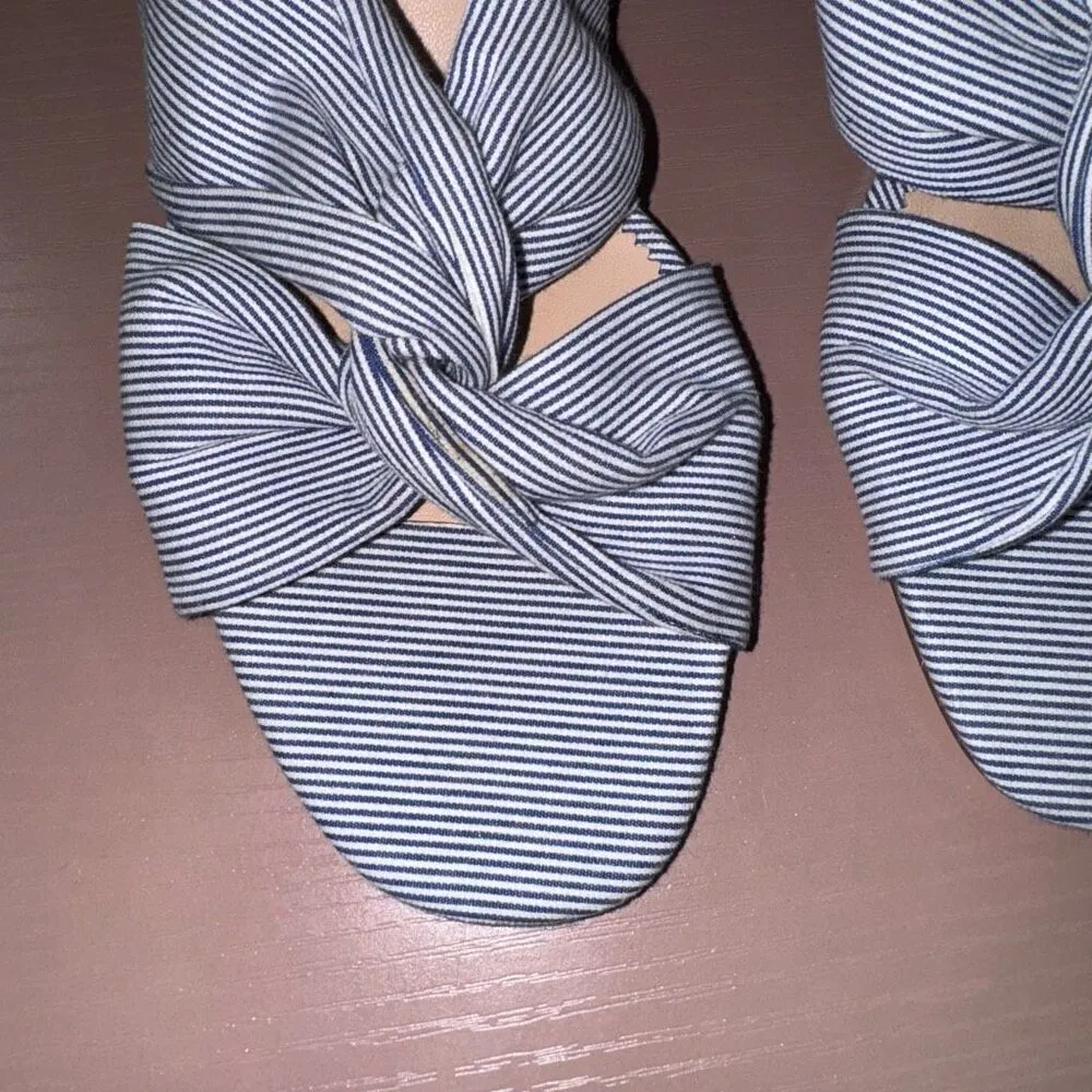 J. Crew Twisted knot Penny Sandal in Blue & White Stripe with Silver Glitter Hee Size 9.5 - Image 3
