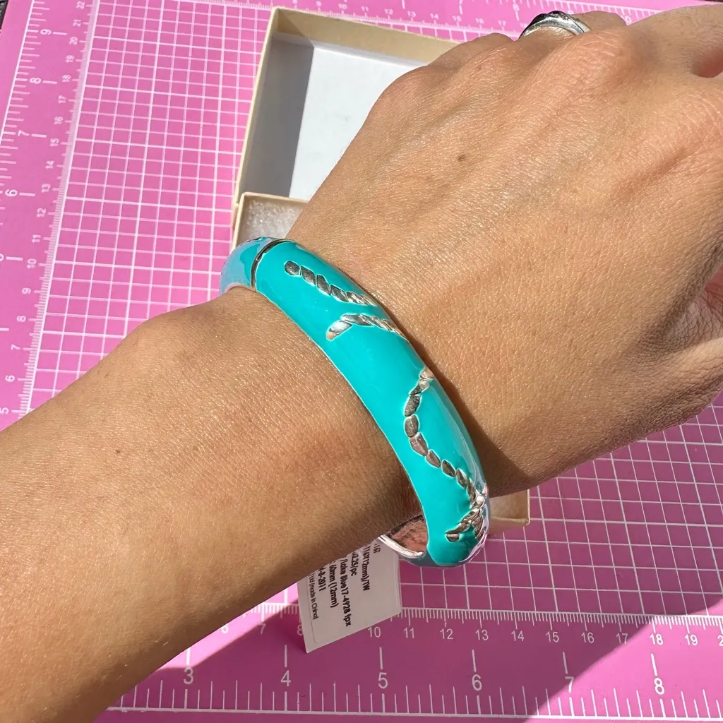 Natasha sky blue Bangle Bracelet silver embroidered accents - Image 2