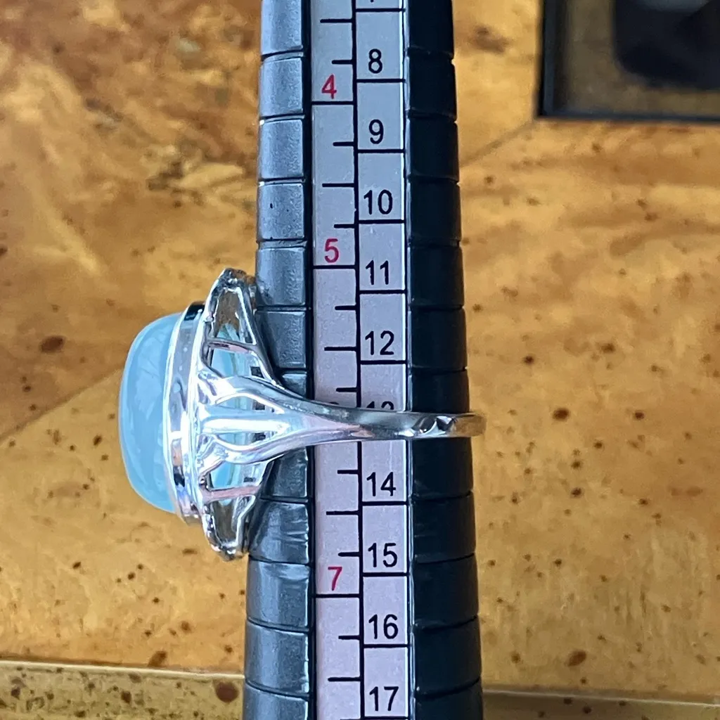 Natural Aquamarine Cocktail Ring Size 6 Silver - Image 8