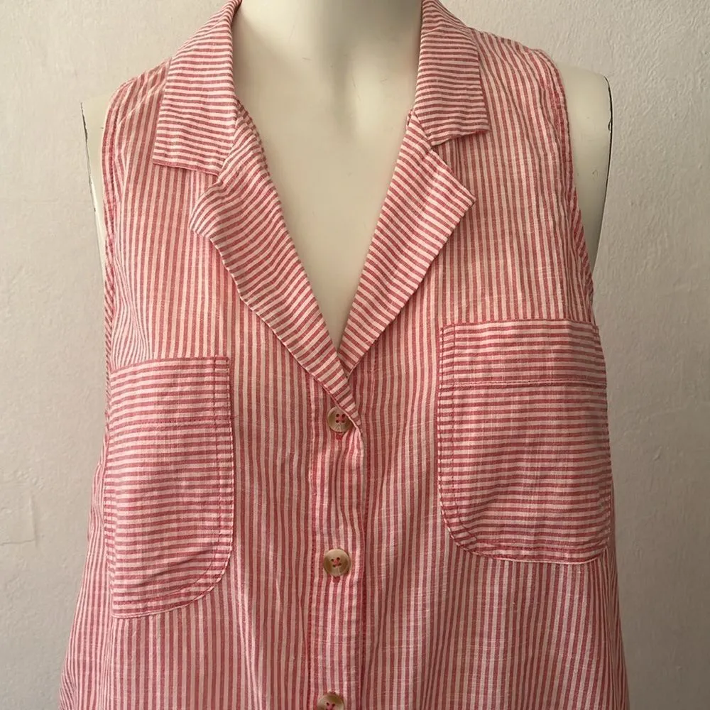 Anthropologie Hd in Paris French pink white seersucker sleeveless button down S - Image 3