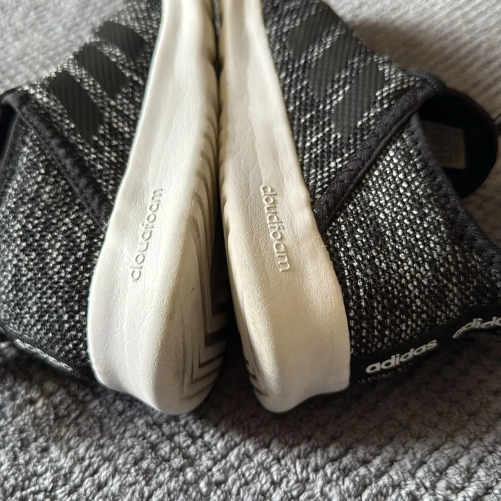 Adidas Cloudfoam Pure Black White Knit Slip-On Running Sneakers‎ Size 6 - Image 5
