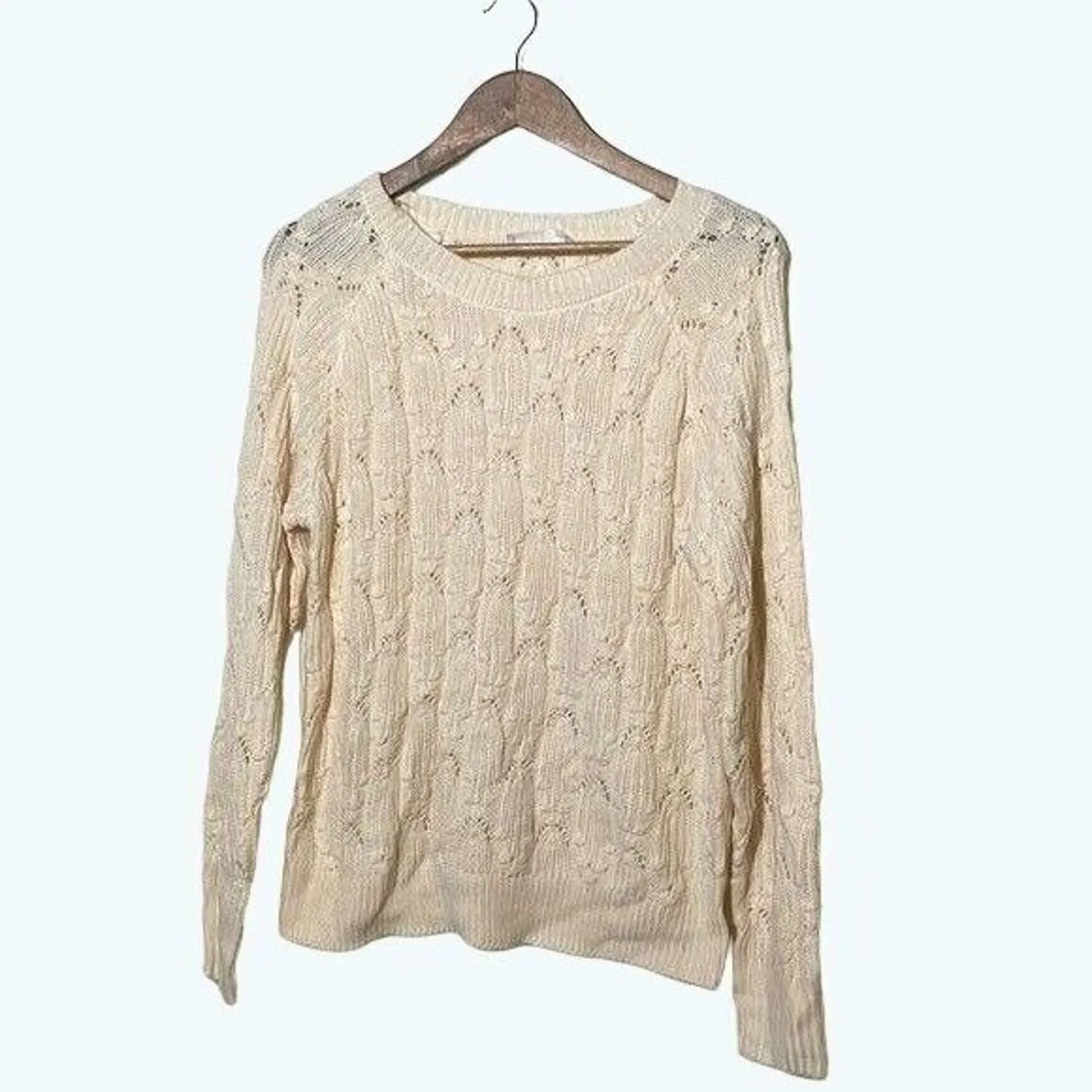 Elodie Women's Pointelle Knit Pullover Beige Sweater NWT Size Medium - Image 2