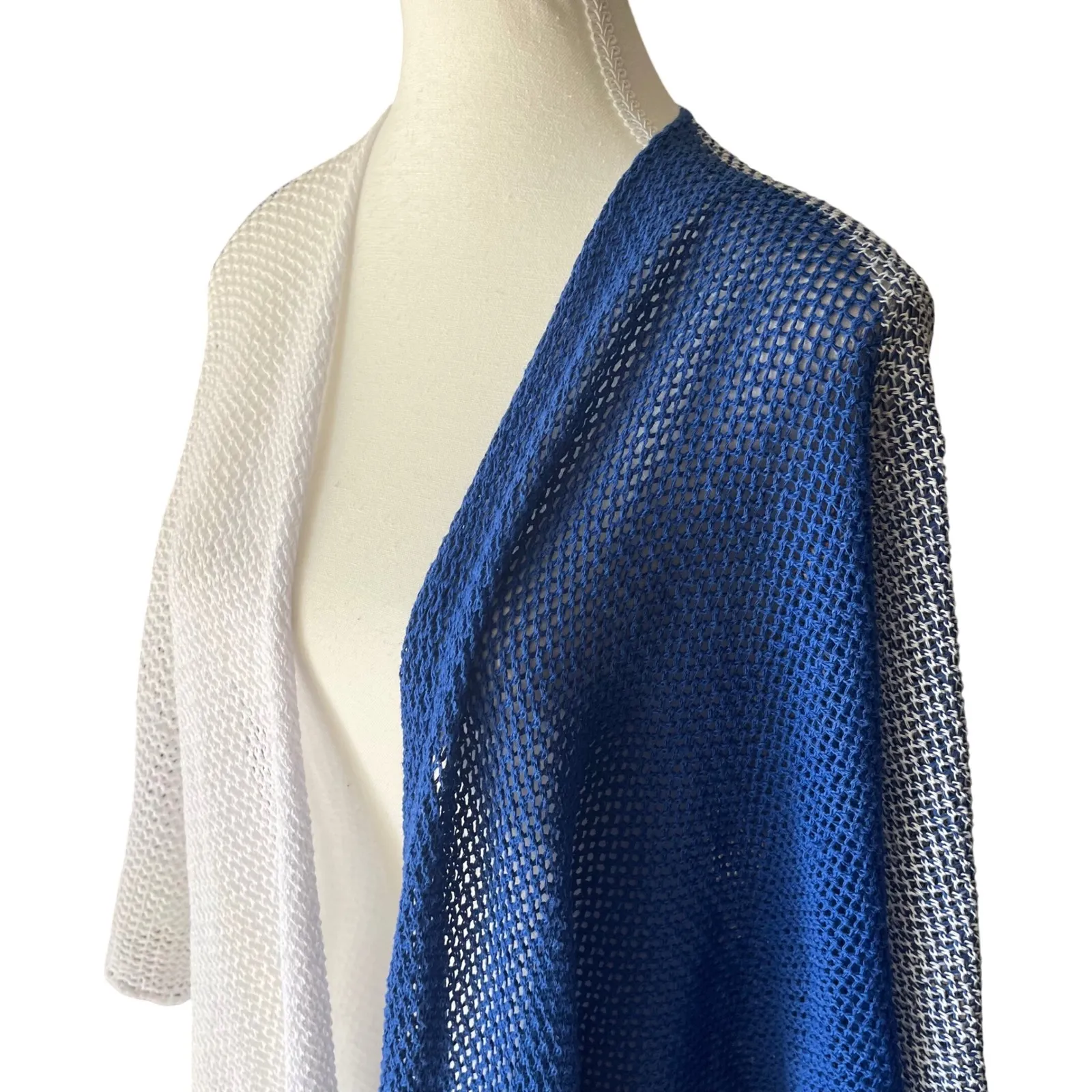 Gregory Grigorpoulos Greece White Blue Knit Poncho Shawl OS Cotton Mediterranean Size M - Image 2