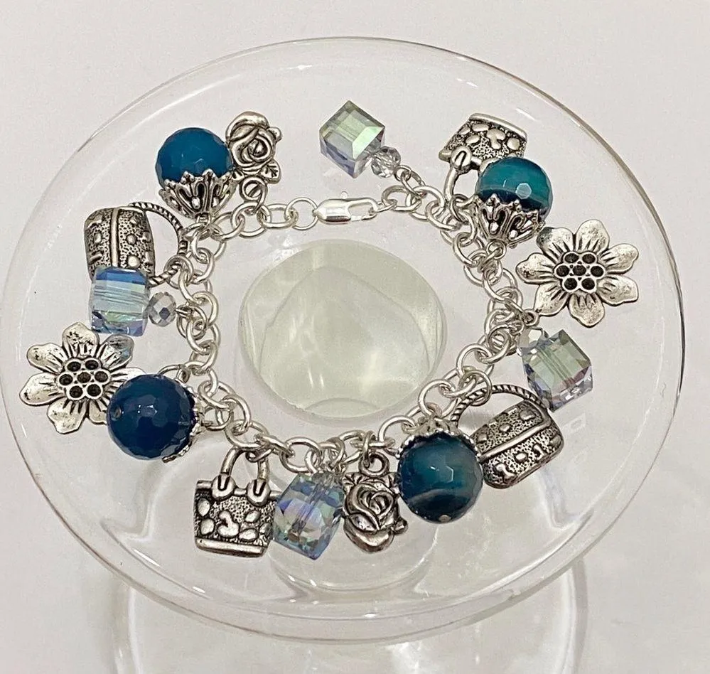 Handmade Blue/Silver Loaded Charm Bracelet - Image 6
